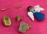 Lot of 5 Carnation Flower BINGO Card Angel Vintage Brooch Lapel Stick Pins Carnation