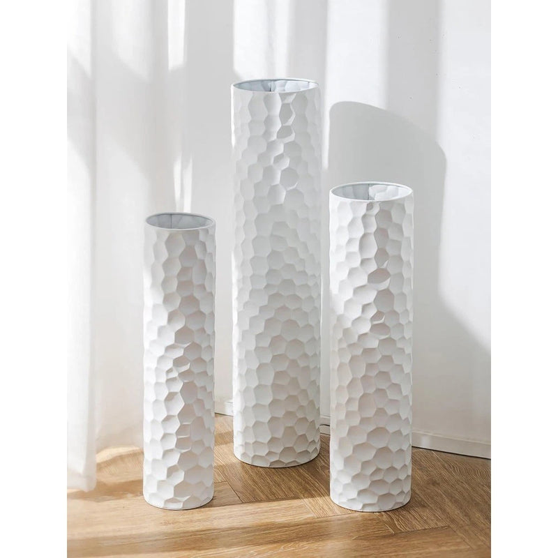 Tall White Floor Vase 27.6"/21.7" Metal Vase for Pampas Grass Decor Pampas Grass