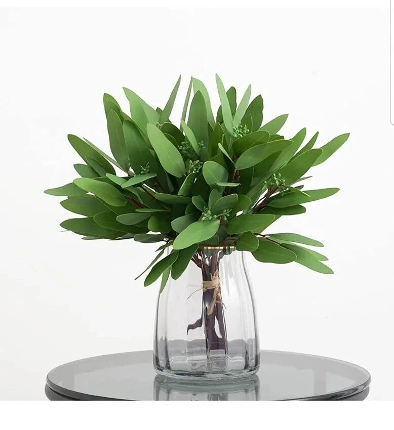 Woooow Artificial Eucalyptus Long Oval Leaf Stem Eucalyptus Spray Set of 8 Green Green Plant