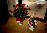 Beautiful Red Roses glass vase & Carnation/Daisy arrangement Found Photo V2487 Carnation