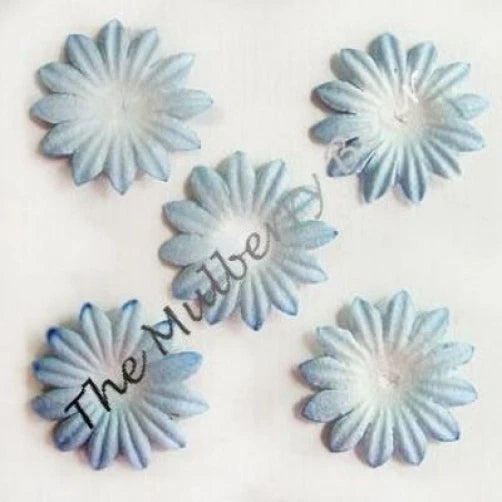 20 1" Blue MULBERRY PAPER DAISY FLOWERS Embellishments Daisies