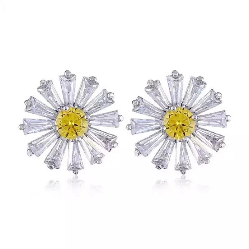 ZARD Daisy Flower Stud Earrings with Cubic Zirconia Accent in Sterling Silver Daisies