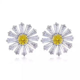 ZARD Daisy Flower Stud Earrings with Cubic Zirconia Accent in Sterling Silver Daisies