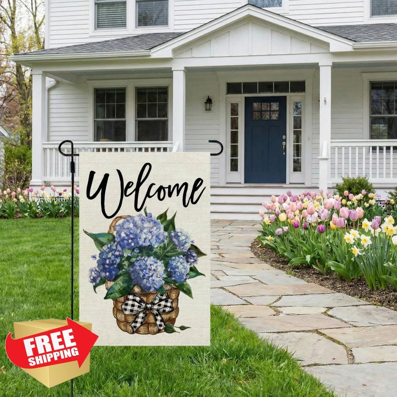CROWNED BEAUTY Hydrangea Garden Flag Spring 12x18 Double Sided Floral Yard Hydrangea
