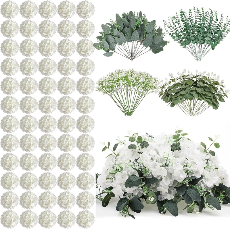 180 Pack Mixed Artificial Flowers & Eucalyptus for DIY Bouquets & Decor Hydrangea