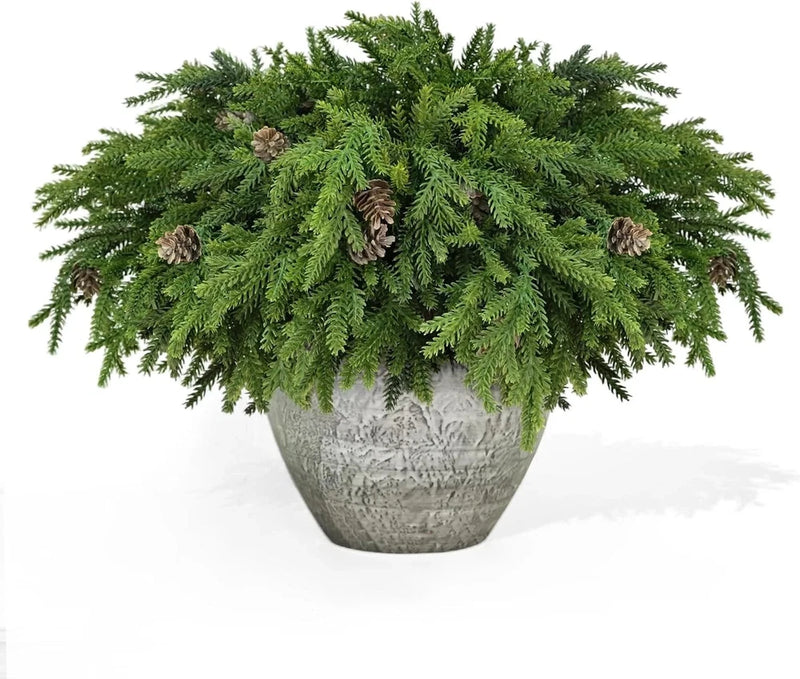 6 Pcs Christmas Greenery Stems Soft Bendable Naturally Droop Real - NO PINECONES Green Plant