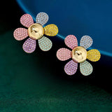 Multi-Color/AB Crystal Rhinestone Sunflower Flower Stud Earrings Sunflower