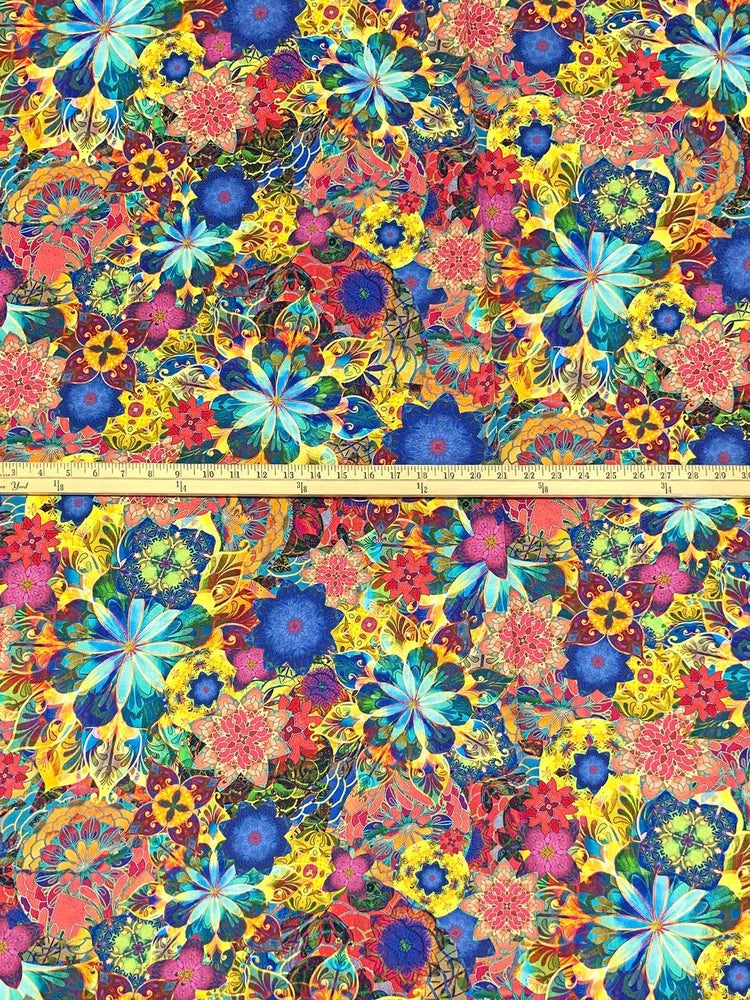 Venice Fabric Cotton Lawn Robert Kaufman Psychedelic Floral By the Yard Flowering Plants