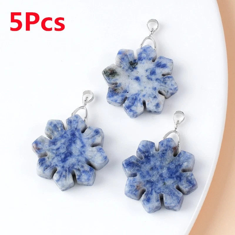 5Pcs 30x7mm Blue Sodalite Carved Snowflake Christmas Sunflower Pendant HT3000 Sunflower