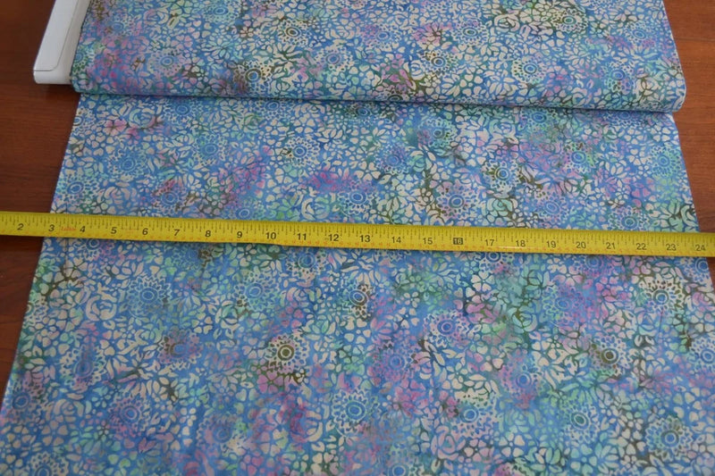 26" Long, Pink, Blue & Green Floral Cotton Batik, Indonesia, Hoffman, V994 Flowering Plants