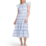 NWT-Sail To Sable Dress Womens BlueWhite Hydrangea Printed Flutter Sleeve Medium Hydrangea