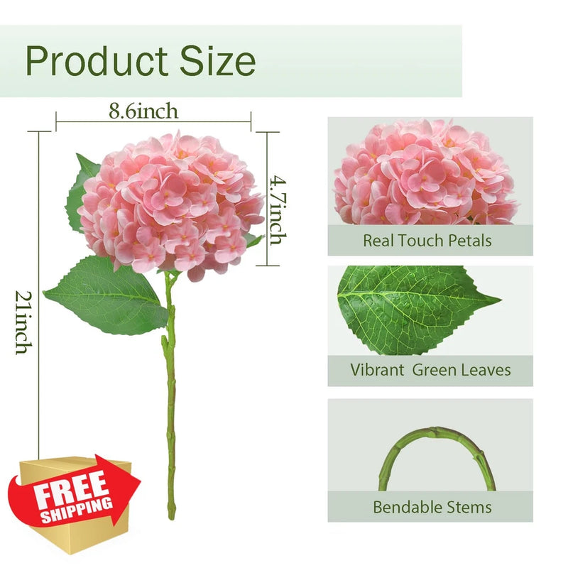 Cherica 3pc Pink Real Touch Hydrangea Artificial Flowers with Stems Hydrangea
