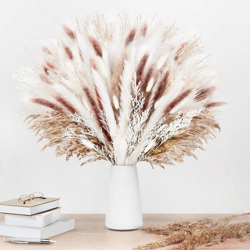 98pcs Dried Pampas Grass Flower Bouquet for Boho Home Decor/Wedding Bouquet 17" Pampas Grass