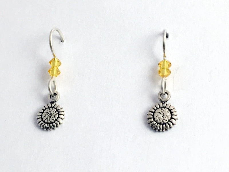 Sterling silver sunflower dangle earrings with yellow crystal beads