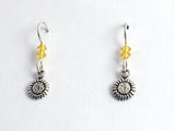 Sterling Silver tiny sunflower dangle earrings- sun flowers, yellow Crystal, Sunflower