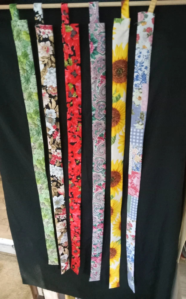 Hanging YARDSTICK Holder Handmade from MIsc Cotton Prints 1 1/2" x 36" Sunflower