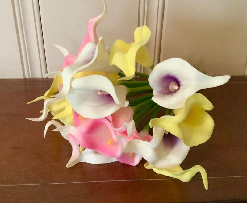20 stem picasso purple, yellow and pink/white calla lily wedding bouquet Bouquet