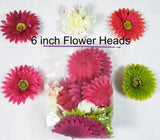 LOT 29 Artificial Flower Heads 6" Gerbera Daisy Peony Faux Flowers Craft Wreath Peony