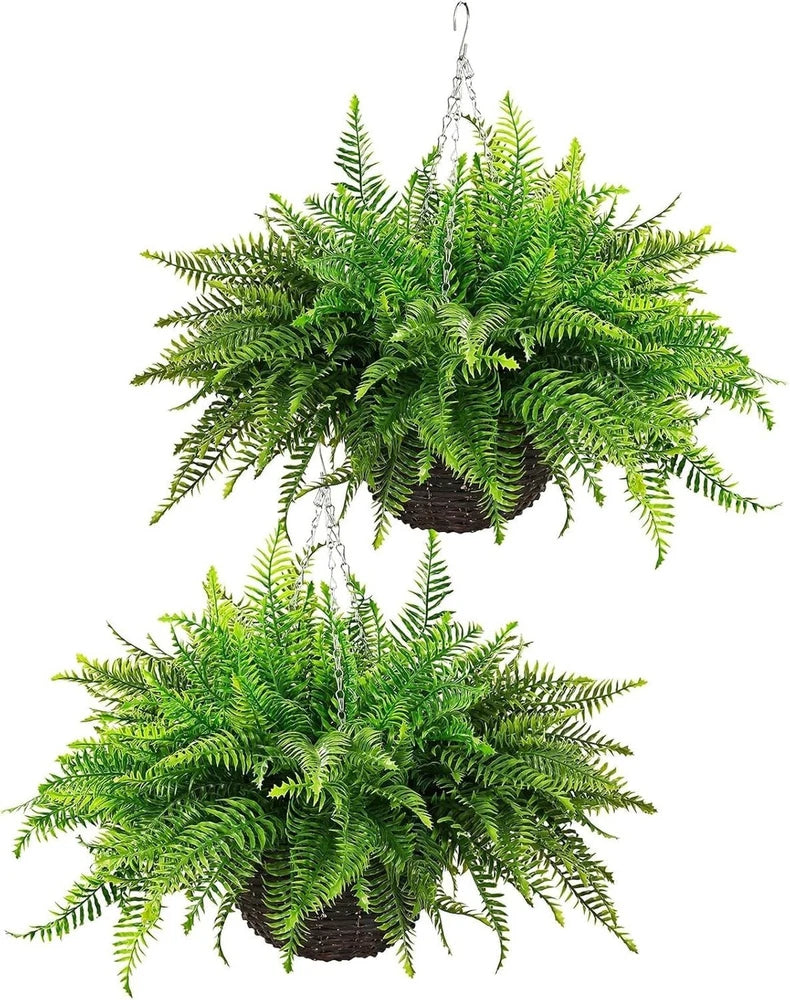 QIANYUN Fake Fern Outdoor Artificial Plants-2-Pack Artificial Outdoor Hanging... Green Plant