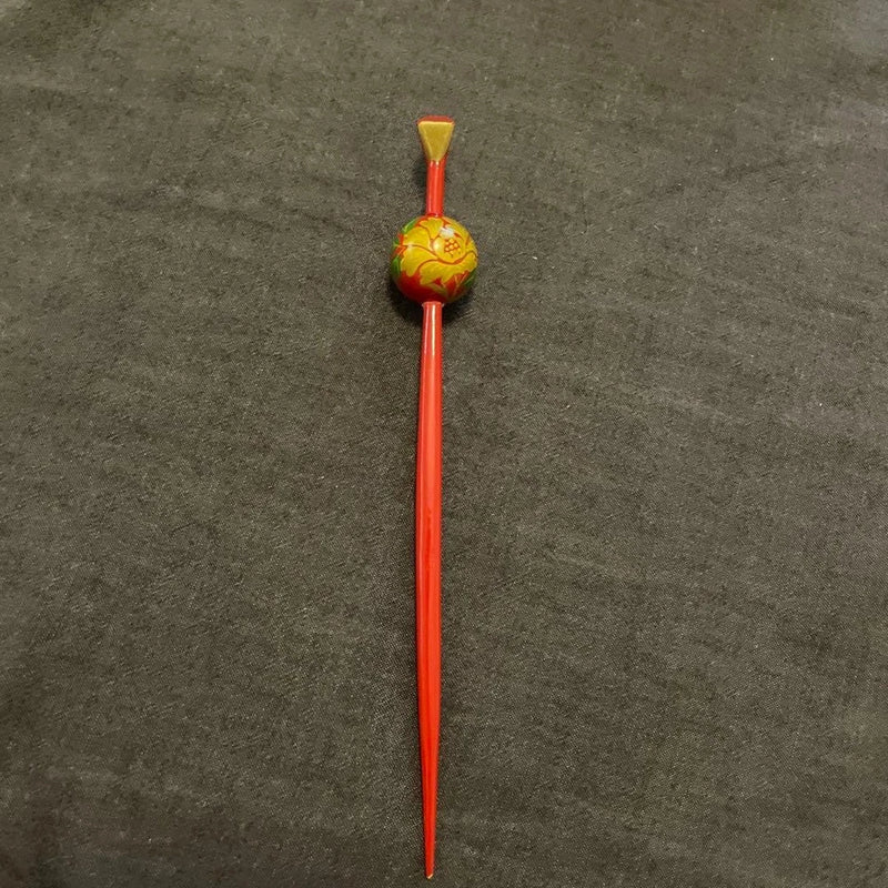 Japanese Peony Flower Hairpin Vermilion Peony