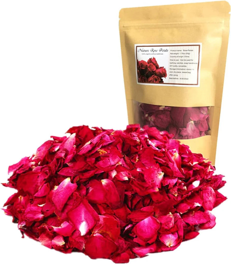 DoraMagic Dried Red Rose Petals, Real Natural Dried Rose Petals 1.75oz/50g for B Dried Flower