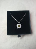 Timematrix White Gold Plated Sunflower Pendant Necklace W/ Deep Peridot Cz Gemst Sunflower