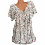 Plus Size Women Short Sleeve T-Shirt V Neck Summer Casual Baggy Blouse Top/Shirt Roses