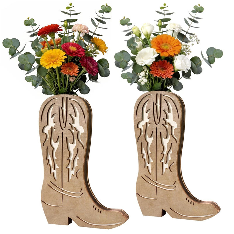 Cowboy Boot Wall Planter Decor: Western Farmhouse Wooden Boots Wall Decor Cow... Pampas Grass