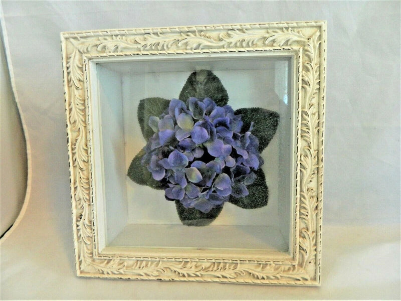 SHADOW BOX W/ARTIFICIAL PURPLE HYDRANGEA FLOWER SEALED INSIDE APPROX. 9X9 SQUARE Hydrangea