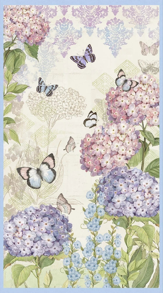Hydrangea Mist Multi Floral 24" Panel by Susan Winget 24 x 44" Wilmington Print Hydrangea