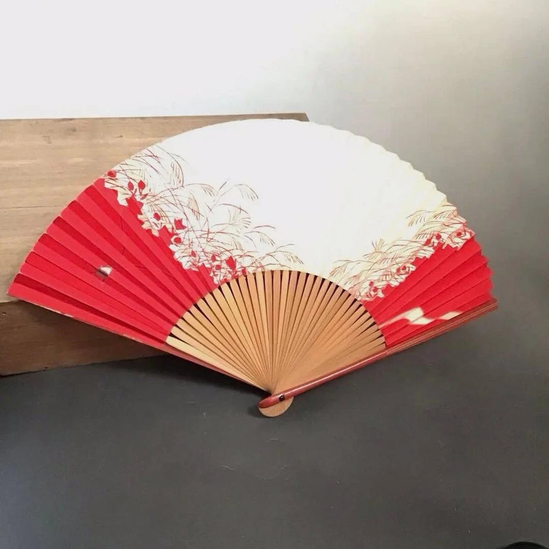 Folding Fan Mai Sensu Old Bamboo Crickets And Pampas Grass Japanese Dance USED K Pampas Grass