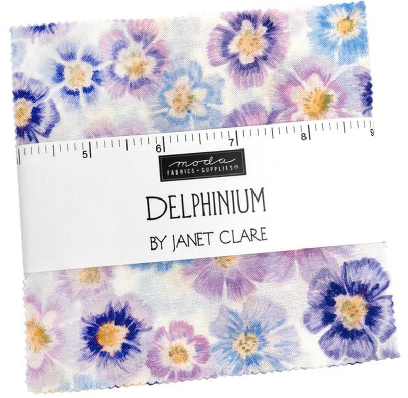 Delphinium Moda Charm Pack, 100% Cotton 5-inch Precut Fabric Squares (42 pcs) Flowering Plants