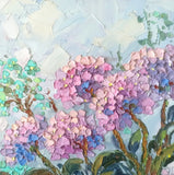 Flowers Original Oil Painting on Panel 10x10in Hydrangea Impasto Art Signed Hydrangea