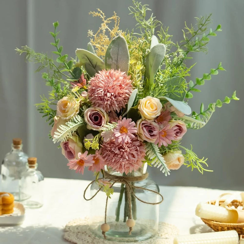 Artificial Flowers in Vase Fake Flowers Arrangement with Vase Silk Artificial... Hydrangea