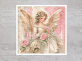 Magical Pink Roses Christmas Angel Fabric Panel Craft Sewing Quilt Block A461 Roses