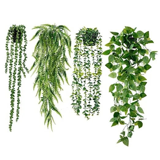 Fake Hanging Plants 4 Pack Artificial Hanging Plants Fake Potted Greenery Green Plant