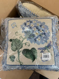 NWT 3 Suzanne Nicoll Home Collection Cross Stitch Blue Hydrangea Pillow Cushion Hydrangea