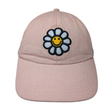 Smiley Sunflower Strapback Hat Pink One Size Adjustable Embroidered Sunflower
