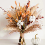 Fall Dried Flower Bouquet - Boho Fall Decor w/ Pampas Grass Cotton Orange Bunny Pampas Grass