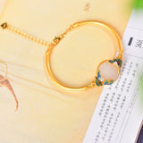 Ancient Method Silver S925 Inlay Hetian Jade Enamel Peony Flower Hand Chain Peony