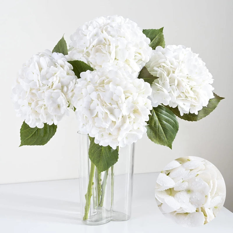 8Pcs Real Touch Hydrangea Artificial Flowers, 22.5'' White Full Latex Faux Hy... Hydrangea