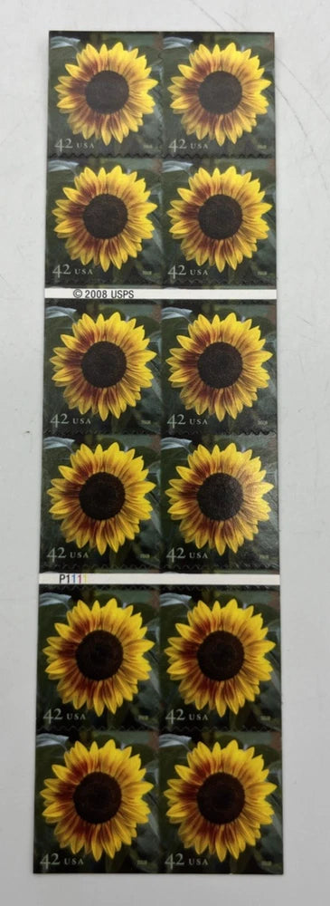 Postage stamp booklet with repeated 42¢ sunflower stamps