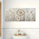 3pcs Large Flower, Leaves & Pampas Grass  Wall Art Canvas Framed 50x70cm Pampas Grass