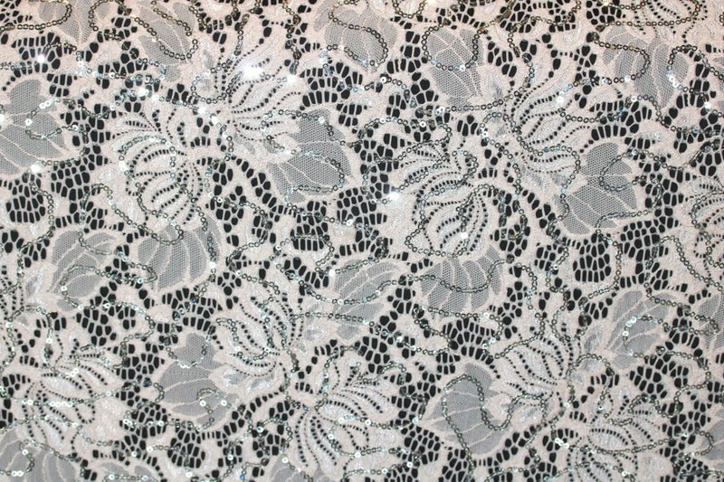 EMBROIDERED FLORAL LACE FABRIC WITH BEAD SPARKLE BEIGE 56" WIDE BY THE YARD Flowering Plants