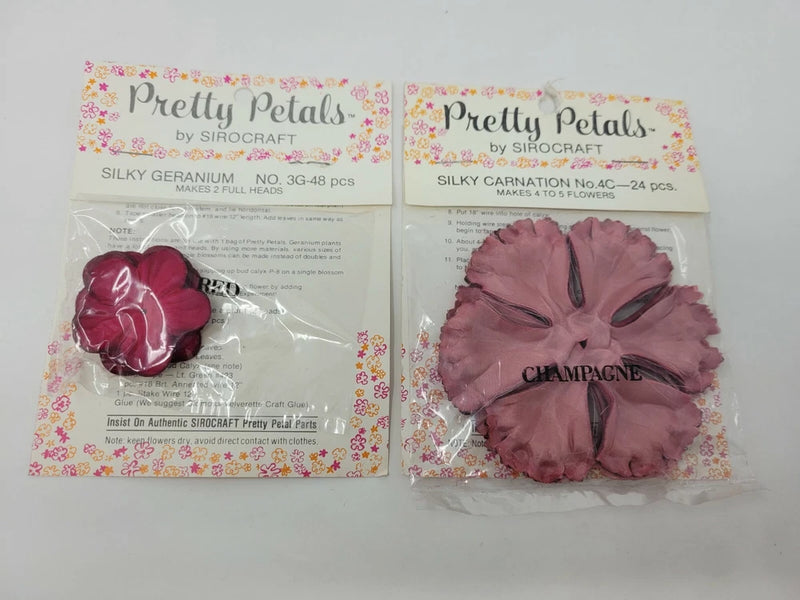 Lot VTG Sirocraft Pretty Petals Silky Carnation & Geranium Floral Craft Flowers Carnation