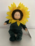 Anne Geddes Doll Baby Sunflowers Vintage 1990s 8 Inch Flower Plush Soft Toy NWT Sunflower