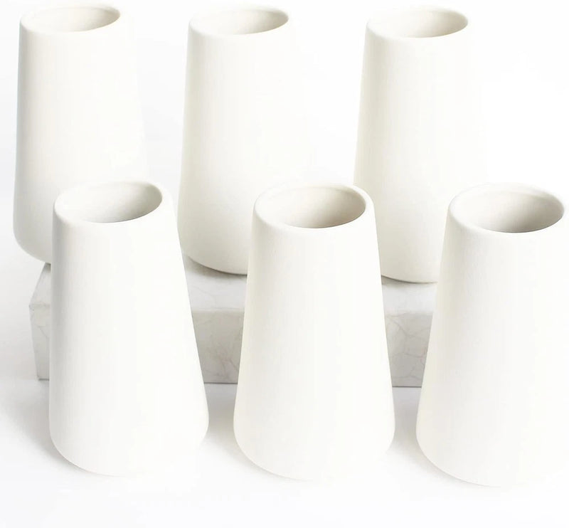 6 Pack White Ceramic Vases for Home Decor, 6 Inch Modern Centerpieces for Pampas Pampas Grass