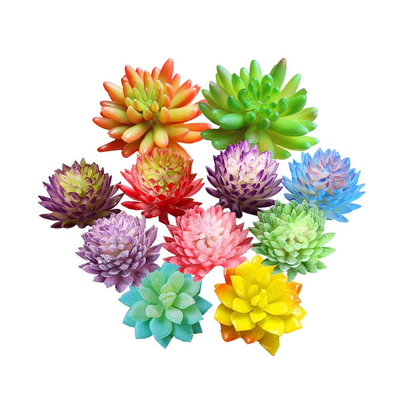 Artificial succulent plants set, 11 multicolor textured rosette plants in one bunch