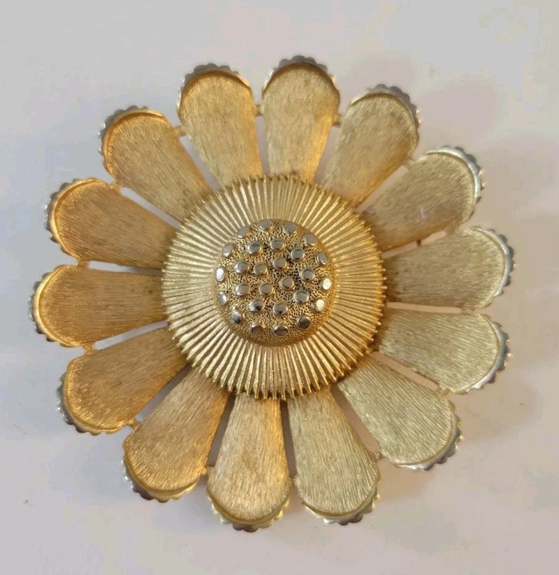 Vintage Sarah Coventry Sunflower Brooch Large Goldtone 3" Diameter Sunflower
