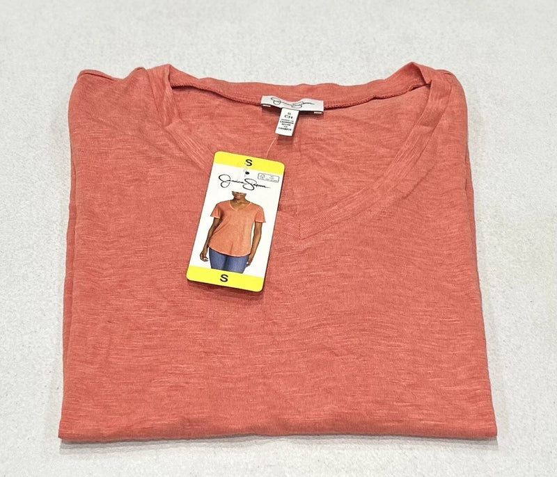 Jessica Simpson Women's Knit V-Neck Top, Pink, Size S Roses